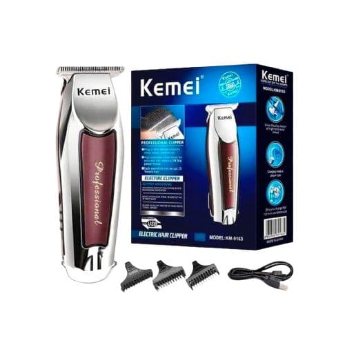 Maquina Cabelo Kemei Vermelho Prata Bivolt