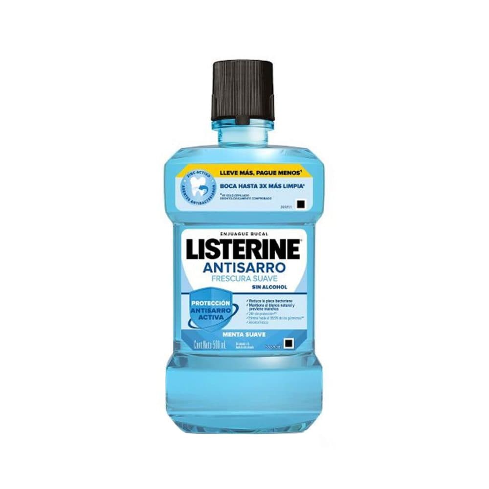 Enjuague Bucal Listerine Antisarro Zero Alcohol Menta Suave 500ML