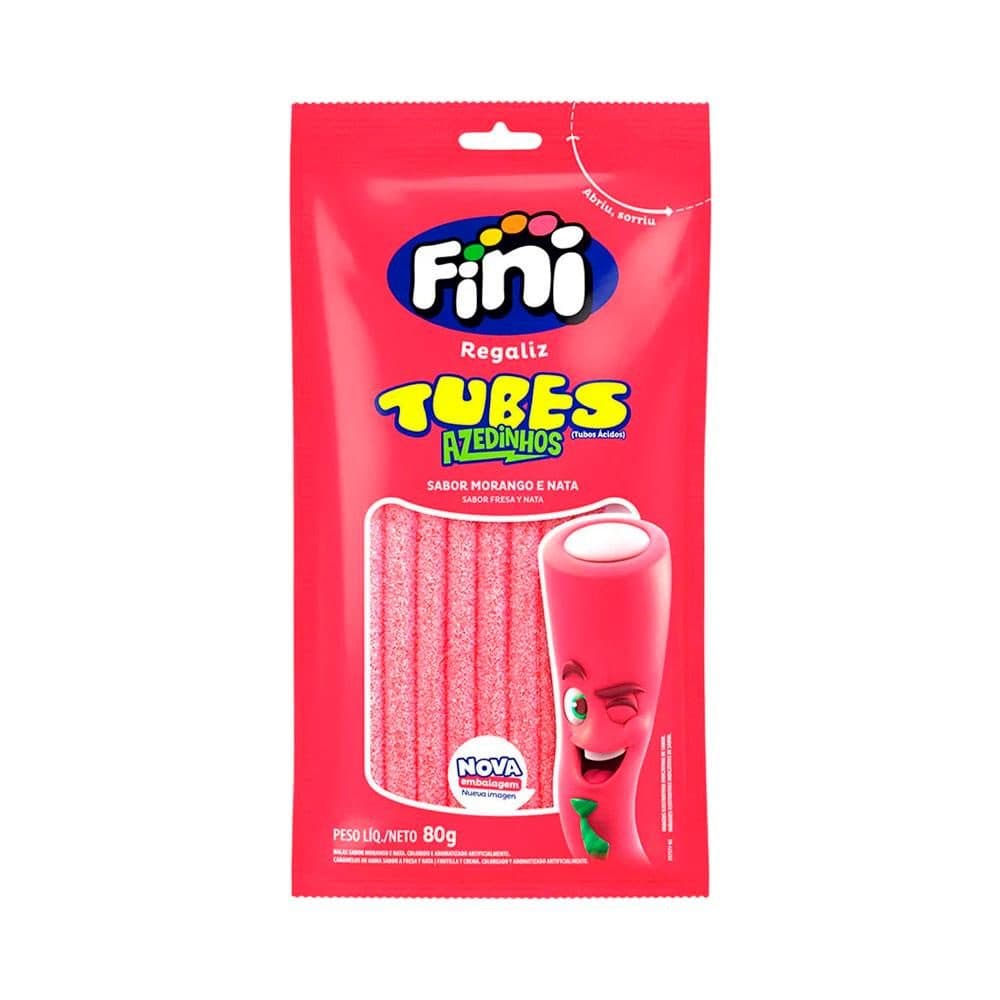 Goma Fini Regaliz Tubes Azedinhos Morango Nata 350G