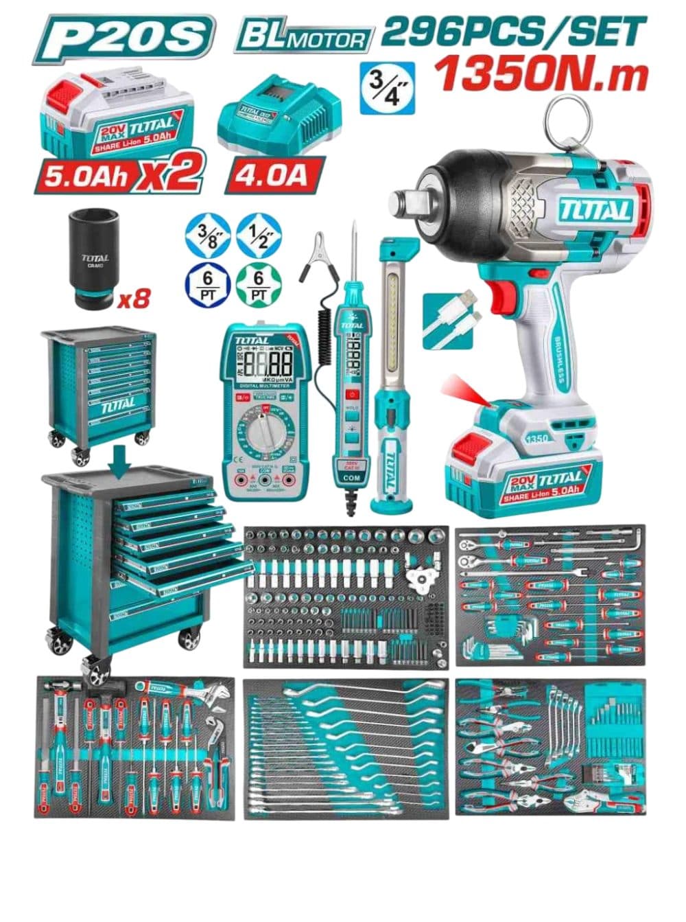 Caixa De Ferramentas Total 296PCS